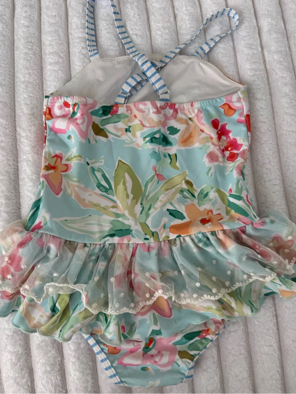 Jane + Jo Floral Ruffle One-Piece Swimsuit in Aqua